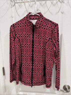 Lulu-B Pink and Black Geometric Zip-Front Long Sleeve Top